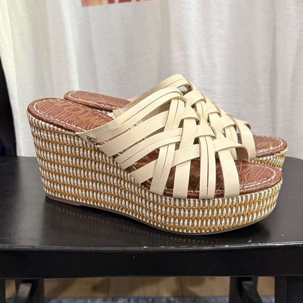 SAM EDELMAN - Women's Cream Woven Wedge Sandals - SZ 8